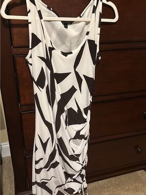Express White Midi Dress with Black Abstract Print